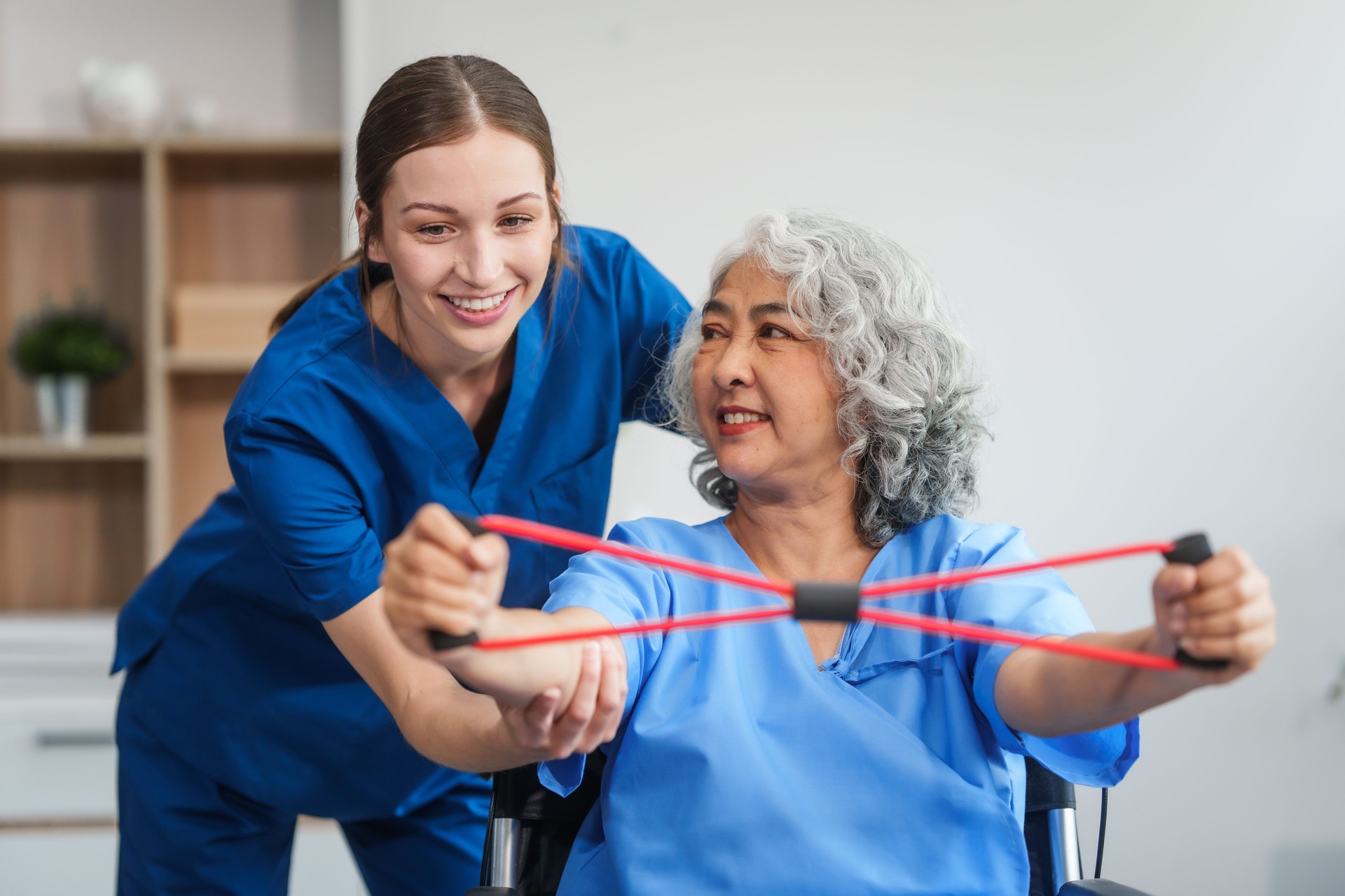 Nurse helping adult woman in hospital offer help and comfort create a welcoming atmosphere with a focus on patient care and wellness. Mature woman, nurse or person with disability in hospital